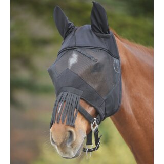 Waldhausen Premium Fliegenmaske mit Ohrenschutz und Nasenfransen  schwarz Pony