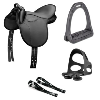 Wintec Kinder Reitkissen Ponysattel Set mit Steigbügeln Prmium Light, Webbers für Kinder und Fusskorb für Steigbügel